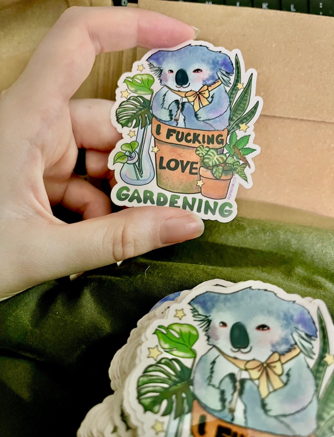 Gardening Koala Sticker, 420 funny cute houseplant