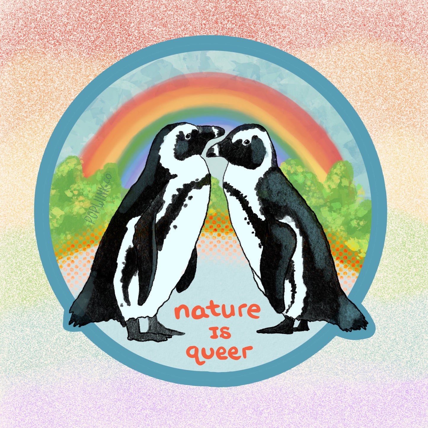 Nature is Queer Penguin sticker, gay lesbian trans LGBTQ ally art