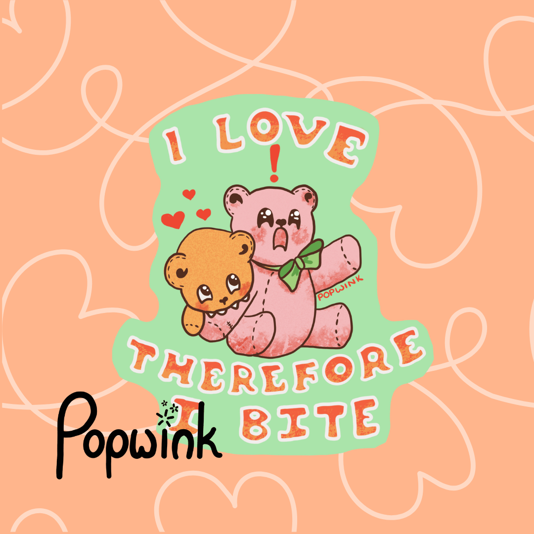 I Love Therefore I Bite Teddy Bear Sticker
