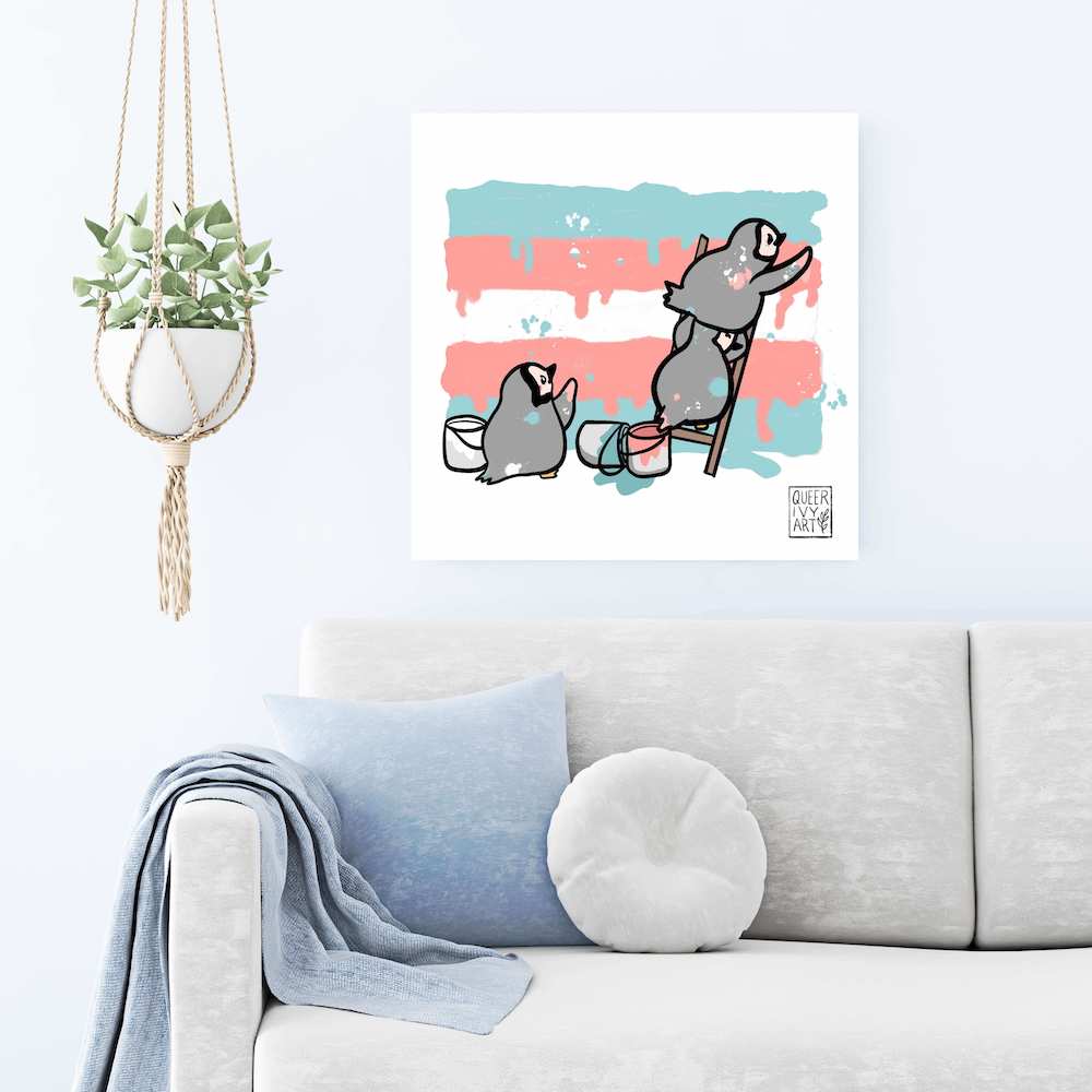 Baby Penguins Painting Trans Flag Print