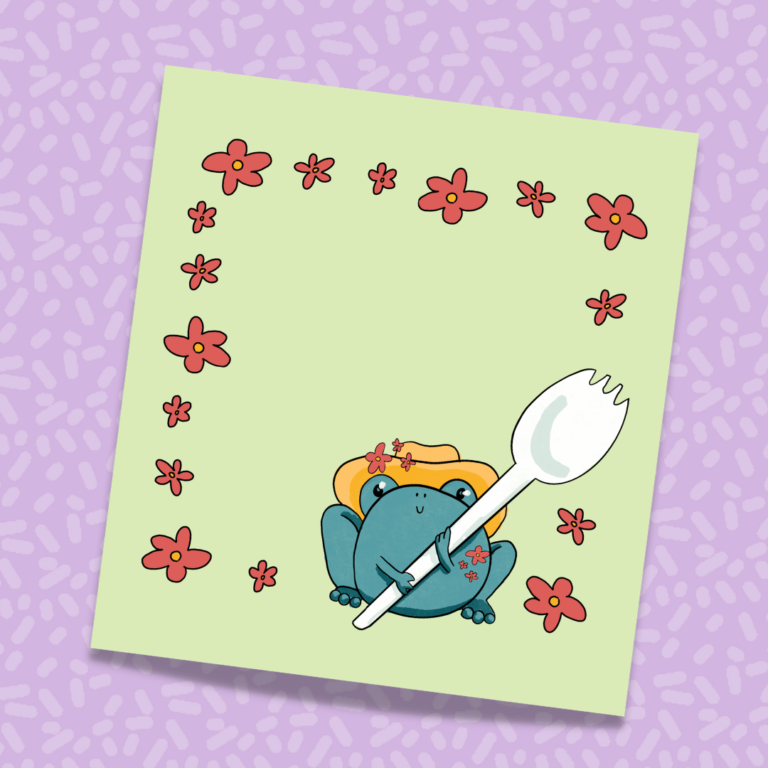 Small Frog Holding a Spork Sticky Note Pad