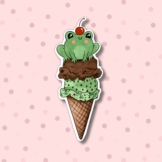 Frog Ice Cream Cone Sticker