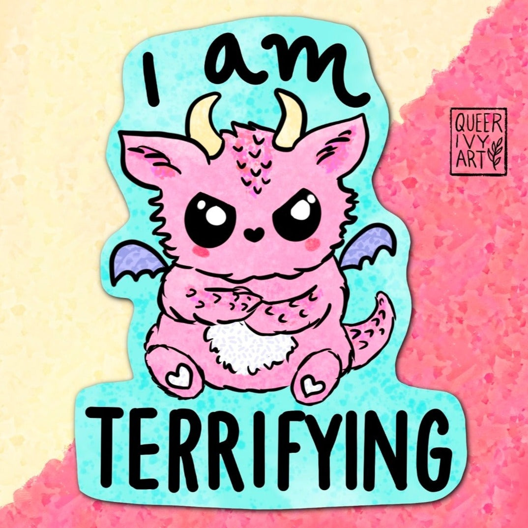 I am Terrifying Cute Dragon Sticker, cute grumpy brat