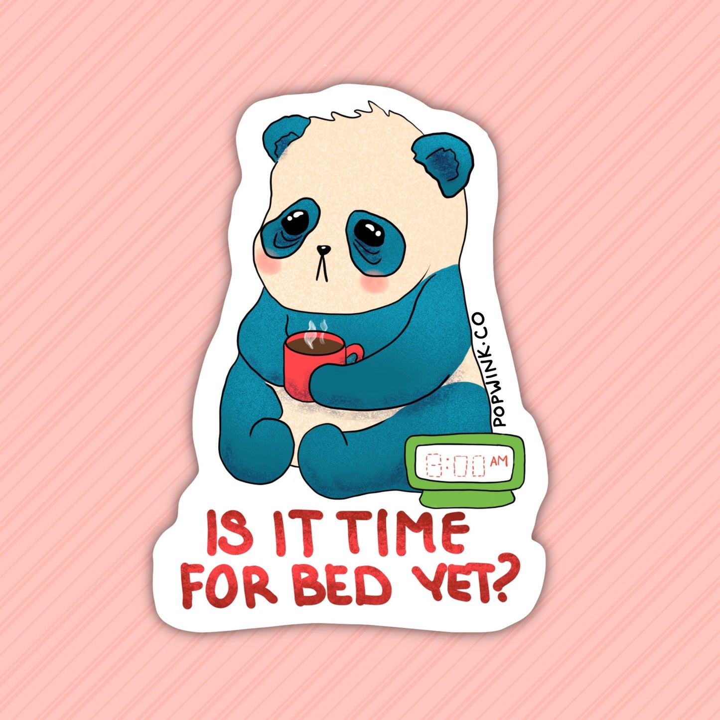 Exhausted Sleepy Tired Panda Coffee Alarm Clock Sticker