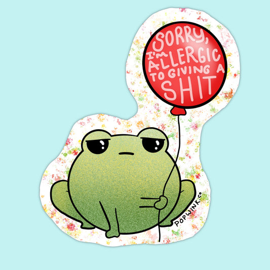 Grumpy Balloon Frog Confetti Cute Allergic To Giving A Shit Sticker