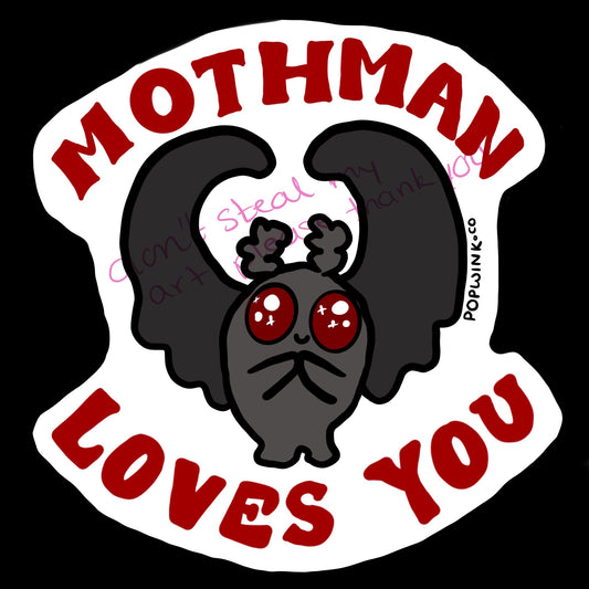 Mothman Loves You Cryptid Cute Spooky Chibi Sticker