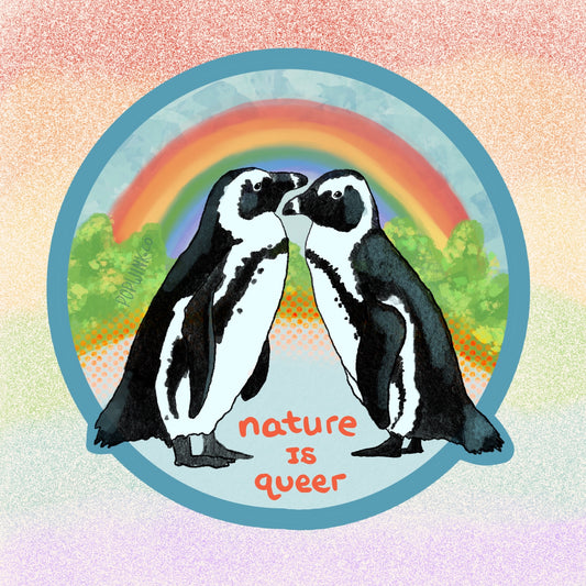 Nature is Queer Penguin sticker, gay lesbian trans LGBTQ ally art