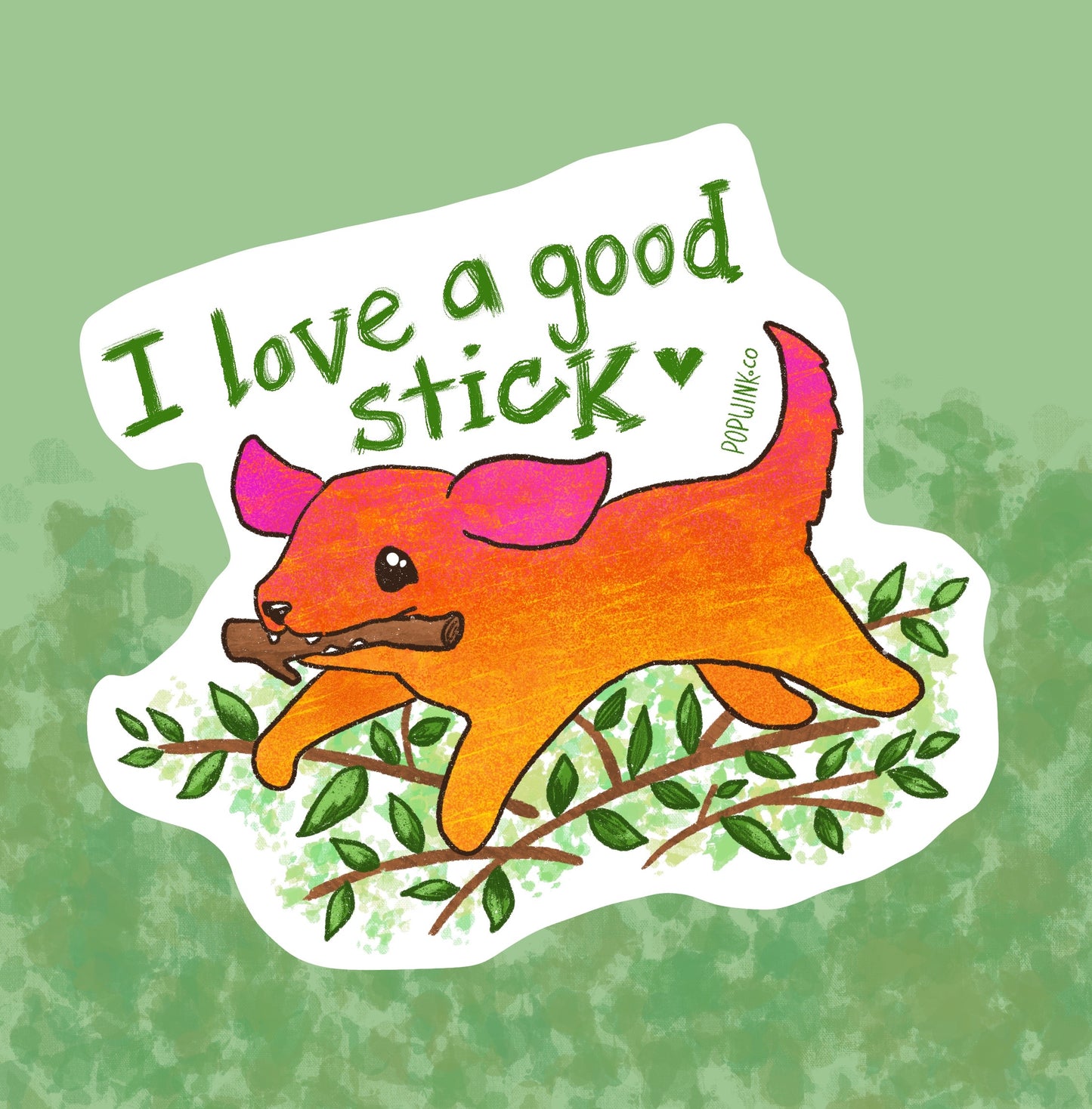 I love a good stick dog sticker | Cute funny puppy art