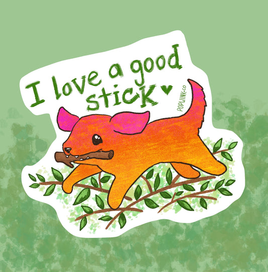 I love a good stick dog sticker | Cute funny puppy art