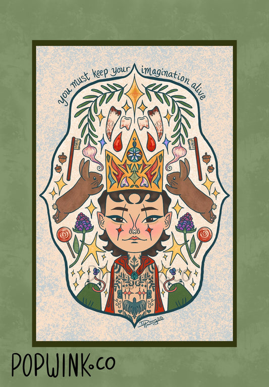 Keep Your Imagination Alive 4x6 Print transmasc, whimsical, rabbit, bunny, frog, cute illustration