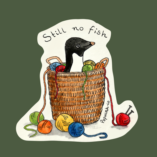 Penguin Yarn Basket Sticker (funny, cute, crafty)