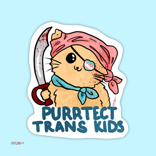 Purrtect Trans Kids Sticker Pirate Cat Funny LGBTQ Cute Pun
