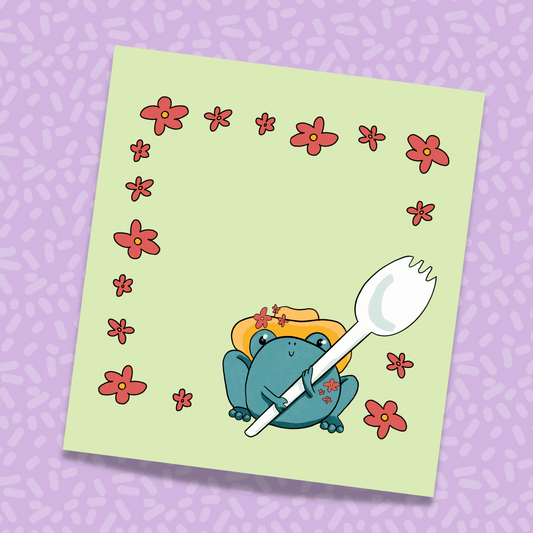 Small Frog Holding a Spork Sticky Note Pad