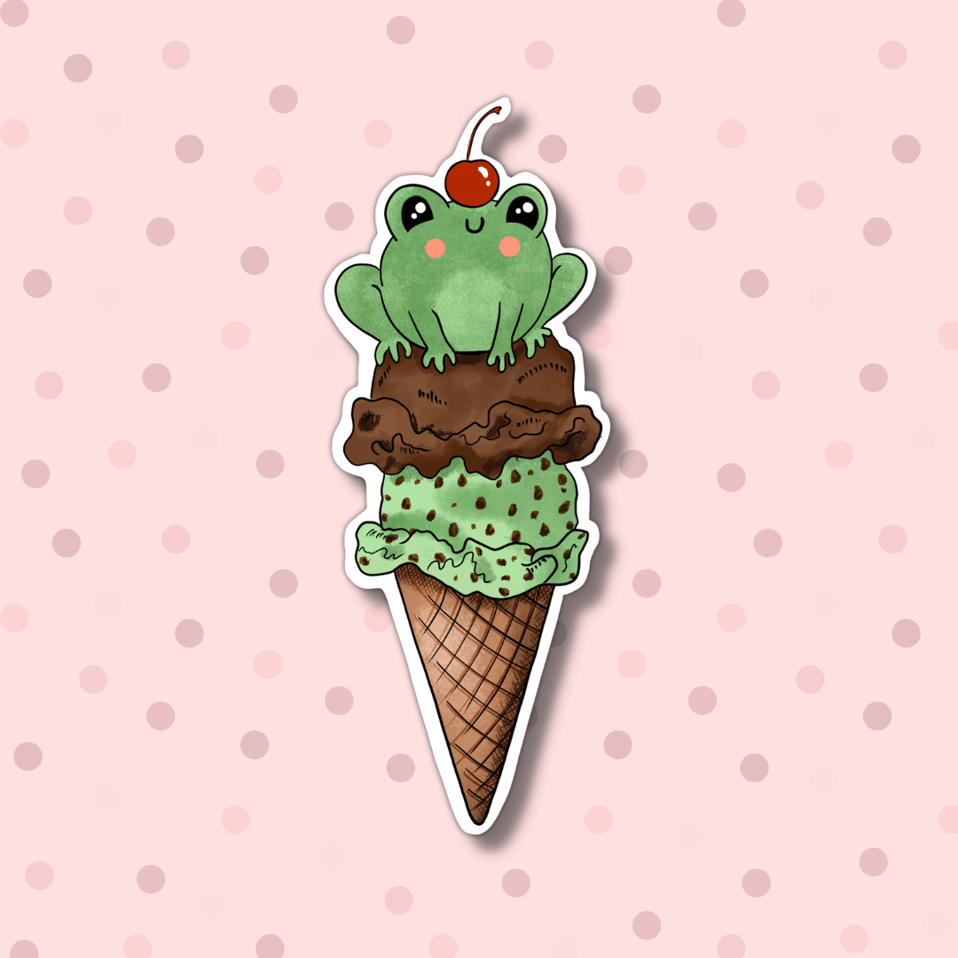 Frog Ice Cream Cone Sticker