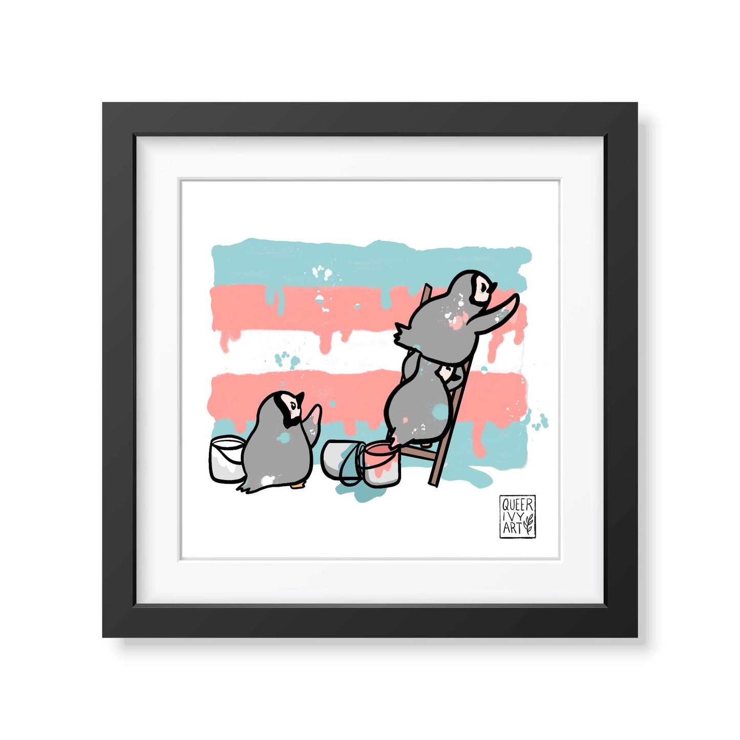 Baby Penguins Painting Trans Flag Print